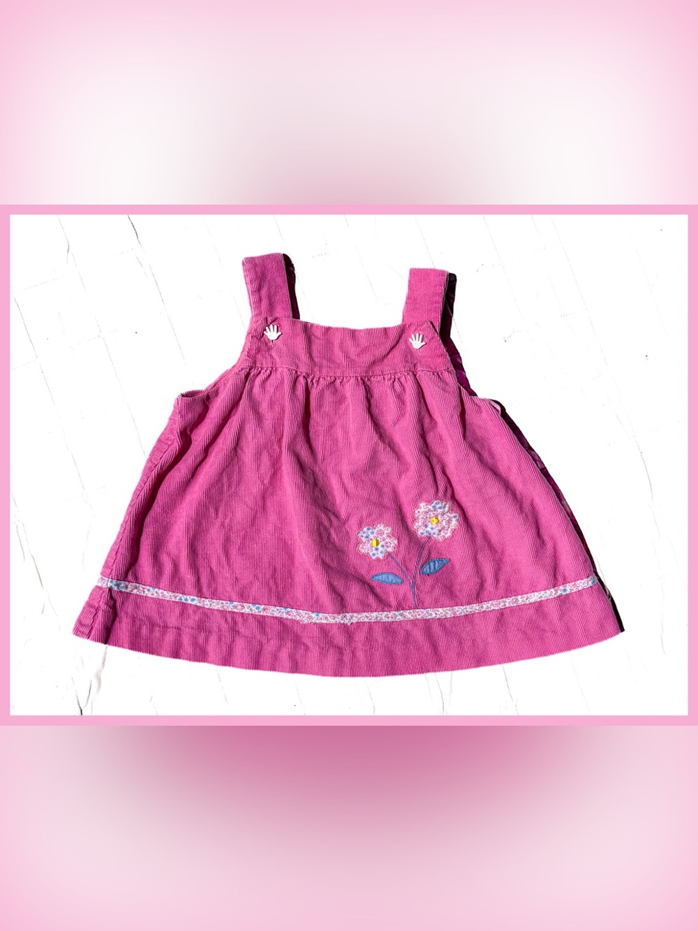 VTG 1980s Cradle Togs Pink Corduroy Embroidered Floral Jumper Dress 6-12M Girl